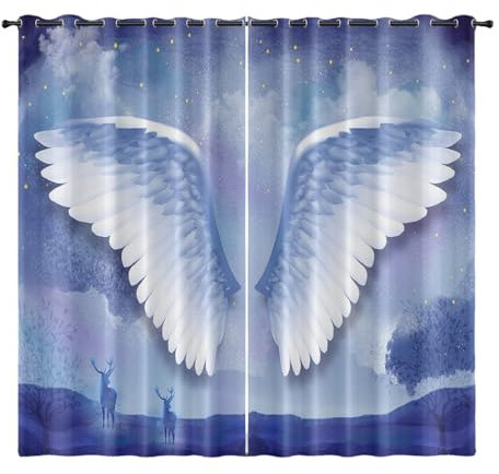 Curtain Blauer Engel Gelb Blackout Curtain Weich Gardinen Wohnzimmer Waschbar Vorhang mit ösen Verdunklungsvorhänge Polyester Gardinen Vorhänge Living Room Scheibengardinen 2x100x240cm