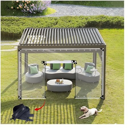 Telo impermeabile trasparente con cerniera, Telo trasparente for pergola da patio, Tende con cerniera, Telo impermeabile in plastica PVC con occhielli,Personalizzabile(H2.6xW5m/H8.5xW16.4ft)