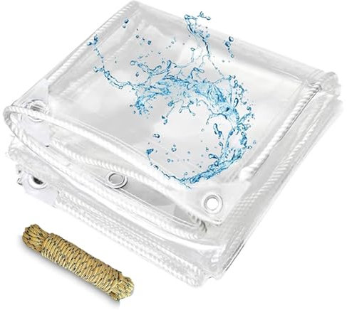 6.6m x 1.7m Transparent Heavy Duty Waterproof Tarpaulin with Eyelets PVC Clear Tarp for Garden Greenhouse Plants Pet Roof Plastic Sheet Pergola Cover Includes Rope