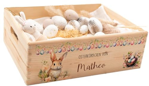 Kidsmood - Personalisiertes Osterkörbchen als Osterdeko & Aufbewahrungskorb für die Ostergeschenke Kinder | Osternest mit niedlichen Osterhase Motiven bedruckt mit kinderfreundlicher Latex-Tinte
