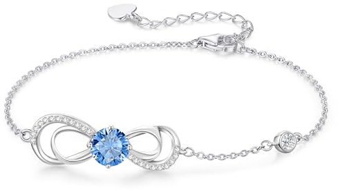 CDE Bracelets for Womens Infinity Plated White Gold with Love Heart Birthstone Copper Bracelets for Ladies Anniversary Birthday Mothers Day Christmas Gifts for Girlfriend Wife Mum (Whitegold-03-Mär)