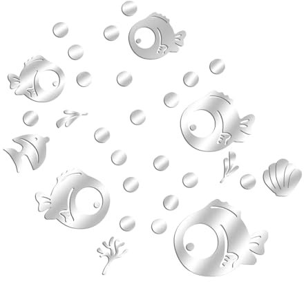 JOZMMZEOOA 30 Stücke Wandtattoo Badezimmer,Acryl Spiegelaufkleber Netter Fisch Blasen Fliesenaufkleber Bad Wand Tattoo Selbst Klebend Spiegel Wandaufkleber,für Wohnzimmer Schlafzimmer Deko(Silber)