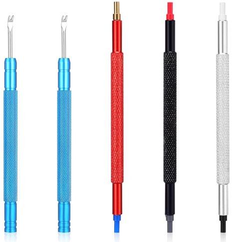 MBAIYO Kit d'outils de réparation pour aiguilles de montre, ensemble professionnel 6 en 1 avec 3 poussoirs de montre, 2 outils de barre à ressort pour l'entretien et le remplacement du bracelet