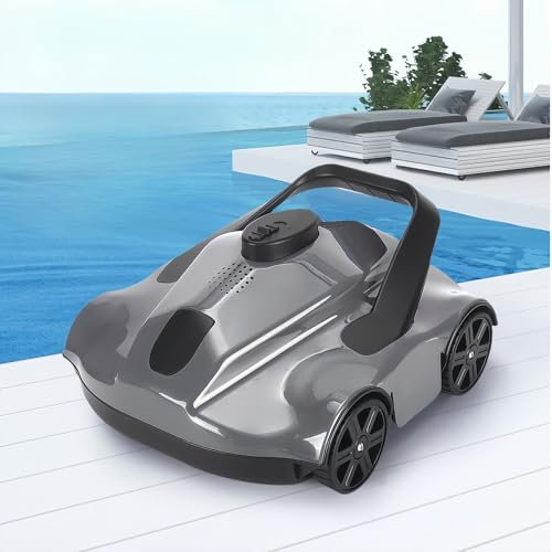 Glowdora Robot Nettoyeur De Piscine sans Fil, Aspirateur De Piscine pour Piscines Hors Sol Jusqu'À 1076 Pi², avec Puissant Moteur D'aspiration À Double Entraînement,Grey