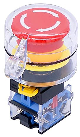 PQAGOJSTL Interruptor pulsador de Parada de Emergencia de Tipo Hongo Rojo, 22 mm, 2 NC, 10 A, 440 V, con Cubierta Protectora.