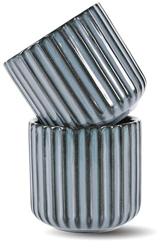 Erkundpresso. Lot de 2 Tasses à Expresso 180ml Sans Anse, Céramique Artisanale, Tazas de té japonesas, Épaisse Paroi, Lave-vaisselle & micro-onde, Coffret Cadeau - Bleu ciment