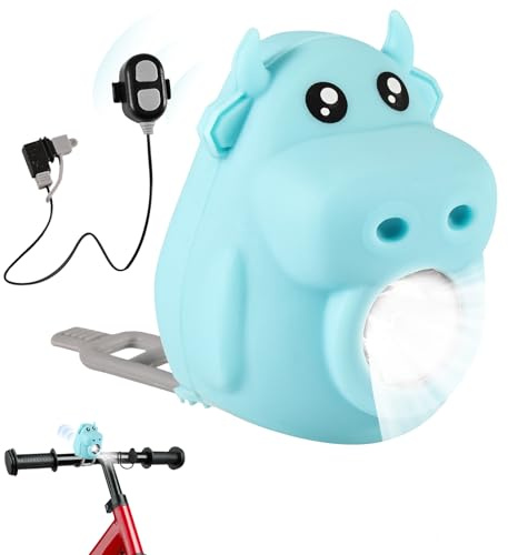 Kinder Scooter Licht – LED Licht USB Wiederaufladbar, Wasserdichtes Warnlicht mit 3 Modi & 5 Hupe, Silikon Warnlicht für Roller, Rucksack, Kinderwagen, Outdoor Sicherheit oder Wandern (Blau)