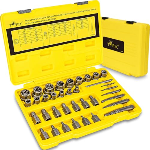 Topec 36Pcs Screw & Bolt Extractor Kit, 3-in-1 Easy Out Screw Extractor Set | 3/8 Drive Broken Bolt Extractor Socket Set, for Damaged, Rounded, Stripped Screw Removal