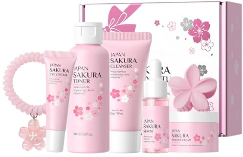 Sakura Gesichtspflege Set 7-teilig- Weihnachtsgeschenke für Frauen- Beauty Set als Weihnachtsgeschenk für Frauen und teenager Geschenke für Mama Geschenk-mit Vitamin C und Hyaluronsäure
