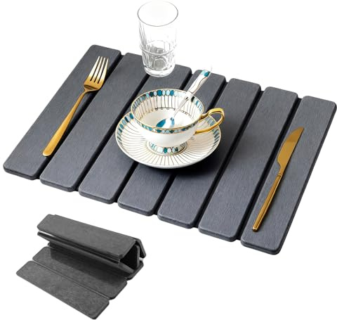Quick Dry Stone Mat 40x30cm, Foldable Diatomaceous Earth Absorbent Mat, Eco-Friendly Non-Slip Drying Pad for Kitchen Counter, Dishes, Cups, Bathroom