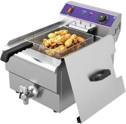 MOOTACO 17L Elektrische Fritteuse Gastro Friteuse mit Ablasshahn | Professionelle Edelstahl Elektro Friteuse 3000W, Maximale Ölkapazität 11L, Thermostat 60–200 °C, für Küche, Restaurant