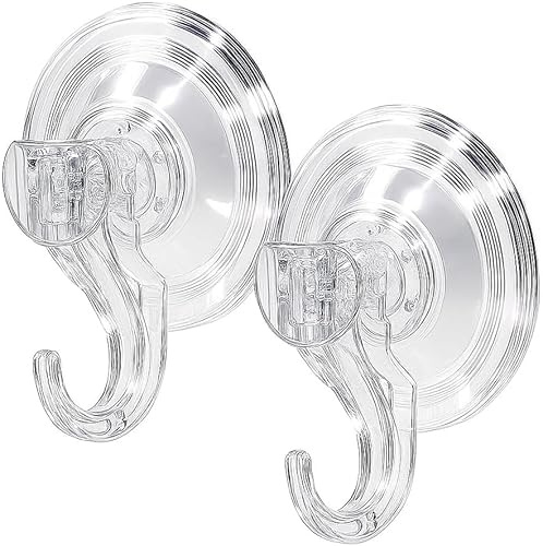 2PCS Suction Hooks - Heavy Duty 3KG Vacuum Suction Cup Hooks - Clear Plastic Reusable Strong Sucker Hooks - Seamless Wreath Hanger for Front Door, Bathroom, Kitchen, Window, Xmas Decorations