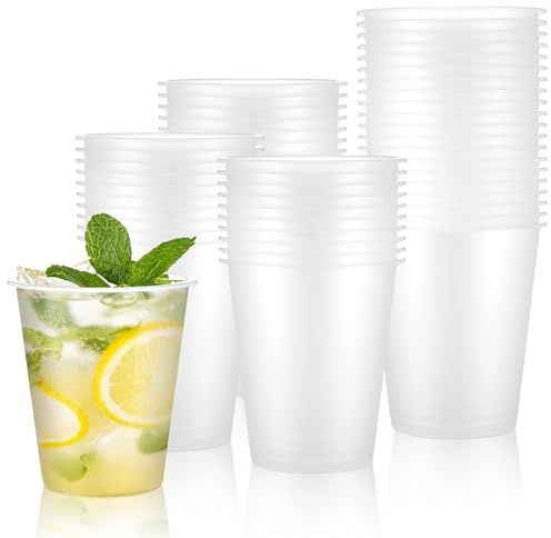 Fovths Vasos de plástico 100 unidades, 360 ml, vasos de fiesta transparentes, reutilizables, vasos de plástico duro mate en paquete grande, vasos de cóctel irrompibles para cumpleaños y fiestas de