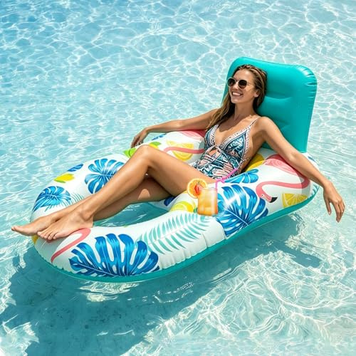 ZoneYan Grande Hamaca Flotante,125 * 80cm, Hinchable Colchoneta Piscina Respaldo,Inflables Flotante Colchoneta, Adulto Flotador Piscina, Piscinas Hamaca Portavaso, Piscinas Flotadores Inflables