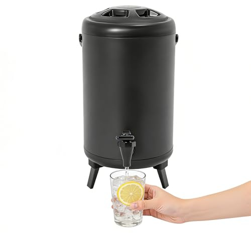 Distributeur De Boissons Isotherme 10L Fontaine À Boissons Chaudes Froides, Distributeur Jus Café Thé Acier Inoxydable Noir, Conservation 4-8H Avec Robinet Récipient Isotherme Pour Boissons