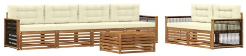 vidaXL Outdoor-Sofagarnitur mit Kissen 7 pcs Natur und Creme, Garten-Lounge, modernes Outdoor-Sofa, modulares Set für Terrasse, Bequeme Sitzmöbel