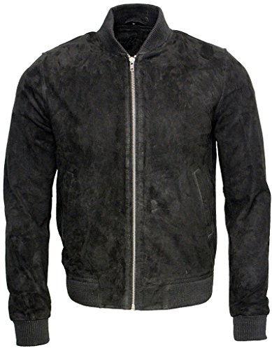 Infinity Männer Schwarze Ziege Wildleder Bomber Varsity Jacke M