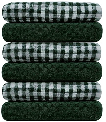 Casabella Pack Of 6 Terry Towelling Cotton Kitchen Tea Towels. Soft, Highly Absorbent Dish Towels & Bar Towels Unbeatable Price (6 Pieces Set, Green)