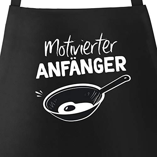 MoonWorks Grill-Schürze für Männer mit Spruch Motivierter Anfänger Grillanfänger Kochanfänger grillen kochen Baumwoll-Schürze Küchenschürze schwarz unisize