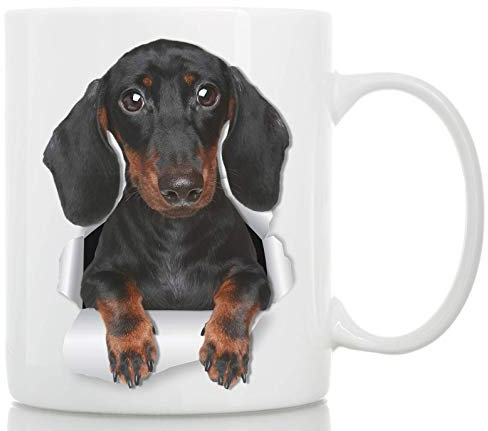 Winston & Bear Tasse Teckel Noir Mignon - Tasse a Café Teckel Noir en Céramique 330 ML - Cadeaux Dachshund Dog Parfaits - Tasse a Cafe Chien Saucisse Mignonne pour Amoureux des Chiens