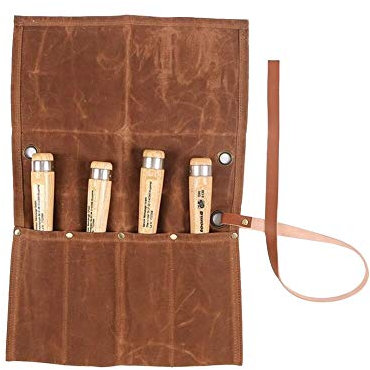Chisel Roll, Waxed Canvas Tool Roll Up Bag,Chisel Carrying Case,Wrench Holder Pouch, 4 Pockets Tote Organizer For Knife Hammers, Gouges, Best Gift For Electrician, HVAC, Plumber, Carpenter or Mechanic