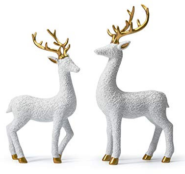 HAUCOZE 2pcs Hirsch Figuren Statue Modern Dekor Arts Tier Geschenk Skulptur Polyresin Weiß 30cm