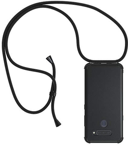EAZY CASE Handykette kompatibel mit LG Q60 / LG K50 Handyhülle mit Umhängeband, Handykordel mit Schutzhülle, Silikonhülle, Hülle mit Band, Stylische Kette mit Hülle für Smartphone, All Black