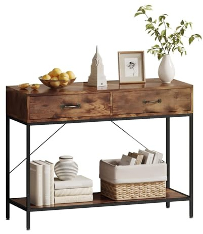 BELIWIN Table Console pour Le Couloir et Le Salon, Table D'appoint en Bois avec Cadre en Métal Noir, Brun Rustique (100 x 35 x 76 cm)