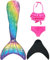 DNFUN queues de sirène avec Maillot de Bain Bikini sirène avec Monopalme pour la Natation, Costume de Cosplay Maillot de Bain Princesse Filles, 4pc,04a09,140