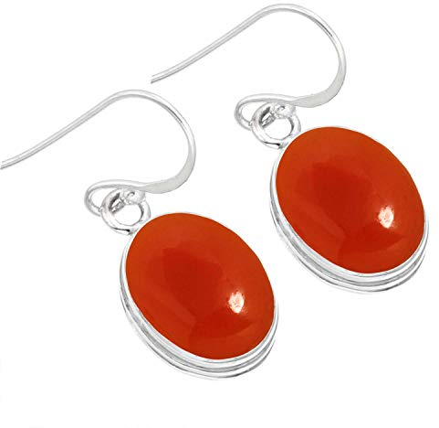Jeweloporium Orange Karneol Ohrhänger Silber, 925 Sterling Silber Ohrring für Frauen, Echter ovaler Stein Boho Schmuck
