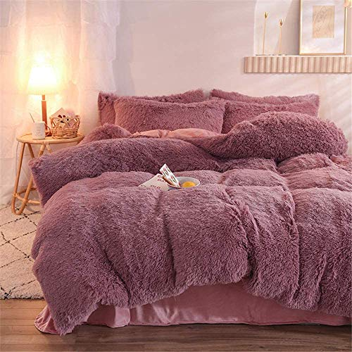 Sacebeleu Plüsch Bettwäsche Set 135x200cm 4 Teilig Warme Winter Violett Lila Flauschig Flanell Biber Mädchen 2 Bettbezug mit Reißverschluss und 2 Kissenbezug 80x80cm