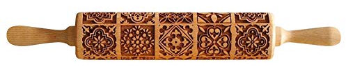 DOUFAN Mattarello Vintage in Rilievo, mattarello in Legno Natalizio - 3D inciso mattarello Goffrato Pasta Fondente Modello Vintage Rullo inciso (17 Pollici)