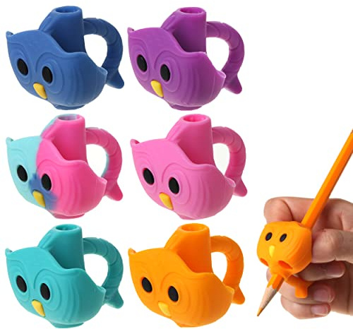 Mr. Pen Owl Pencil Grips, 6 pcs, Silicone Gel, Cute, Fits Pencils, Pens, Crayons