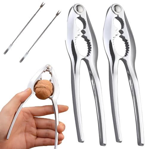 Cascanueces,2pcs Multifunción Cascanueces de Acero Inoxidable Abridor de Tuercas de Nogal,Alicate para Nuez con Mango de Silicona Antideslizante para Mariscos Concha Langosta Cangrejo Avellana Nuez