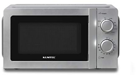 KUMTEL Microonde con Grill / 20 litri / 700 Watt / 6 livelli di potenza/piatto girevole in vetro (Ø 24,5 cm) / funzione di scongelamento temporizzato/facile da pulire interno, Argento