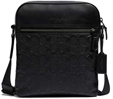 Coach Houston Flight Bag für Herren aus charakteristischem Leder, Schwarz, Crossbody-Gurt