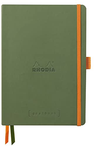 Rhodia 117804C - Notizheft Softcover Rhodiarama Goalbook DIN A5 (14,8x21 cm), 120 Blatt, DOT, Clairefontaine Papier Elfenbein 90g, 2 Lesezeichenbänder, Cover aus Kunstleder Salbei, 1 Stück