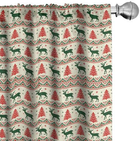 ABAKUHAUS nordisch Vorhänge, Gardinen, Pixel Art Weihnachten, Fensterbehandlungen für Wohnzimmer Schlafzimmer Dekor, 2 Stück 75 cm b x 175 cm h, Smaragd Beige Scarlet