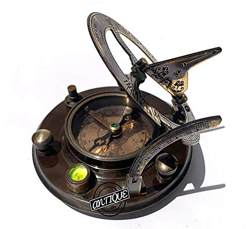 Antique Vibes Maritimer Kompass Sonnenuhr magnetisch arbeitend massiv Messing Vintage Sonnenuhr Kompass Dekor Geschenke
