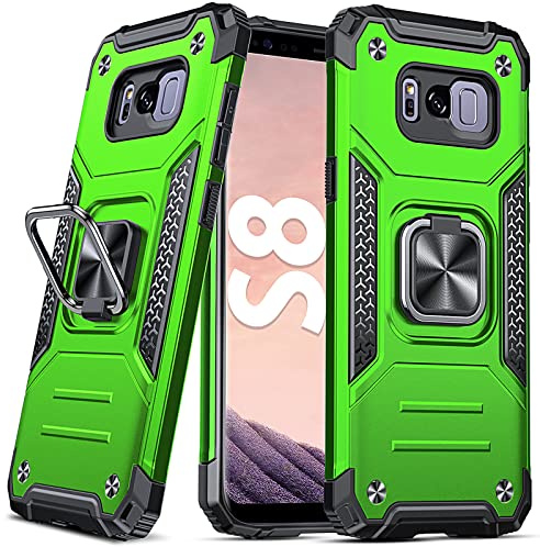 DASFOND Armor Hülle für Samsung Galaxy S8 Case mit Kameraschutz Militär Stoßfest Handyhülle [Upgrade 2.0] 360 Grad Metal Ring Halter Ständer Schutzhülle [für Handyhalterung Auto Magnet], Grün