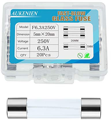 AUKENIEN 6,3A 6,3 Ampere 250V Glassicherung 5x20MM Sicherungen Glasrohrsicherung Feinsicherung Schnelle Schlag Glas Sicherung