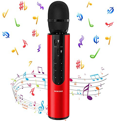 bekose Karaoke Wireless Microphone, Portable Handheld Bluetooth Speaker Mic, Karaoke Machine Home KTV Player Compatible with Android & iOS Devices for Party/Kids Singing (Red)