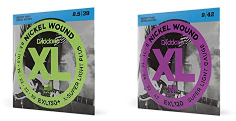 D'Addario EXL130 Cordes en nickel pour guitare électrique Extra Super Light 8-38 & EXL120 Cordes en nickel pour guitare électrique Super Light 9-42