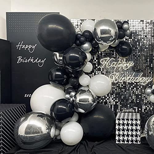 TITSHOP 101 Stück Luftballon Girlande Set Latex Schwarz Weiß Silber Dunkle Farbe Luftballons Helium Ballons Ballonbogen Kit für Geburtstag Hochzeit Graduierung Vorschlag Dekoration Party Deko
