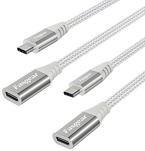 Fasgear USB-C-Verlängerungskabel: Typ C-Stecker auf Buchse, kompatibel mit Magsafe-Ladegerät, kabelloses Laden, alle Typ-C-2.0-Geräte (91 cm, 2 weiß).
