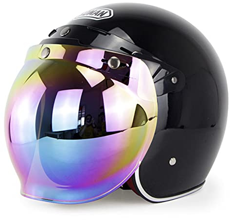 Vintage Open Face Motorrad- und Rollerhelm, 3/4 Motorradhelm mit Visier, Vintage Half Face Jet Pilot Helm für Herren Damen Moped, Ece/dot Zugelassen,#1,M