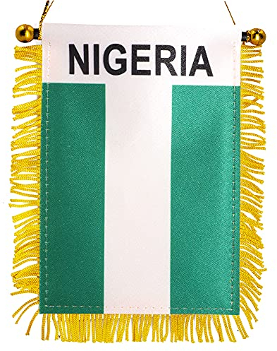 Anley 4 x 6 Zoll Nigeria Fransenfenster-Hängeflagge - Mini-Flaggenbanner & Auto-Rückspiegel-Dekor - Fransen & Doppelseitig - Nigerianische Hängeflagge mit Saugnapf