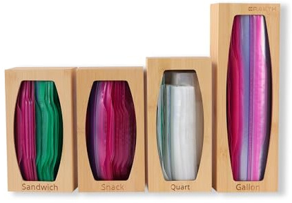 CRAKTH Bamboo Ziplock Bag Storage Organizer for Kitchen Drawer, 4 Separate Baggie Organizer, Suitable for Gallon, Quart, Sandwich & Snack Variety Size Bag, Brown 2