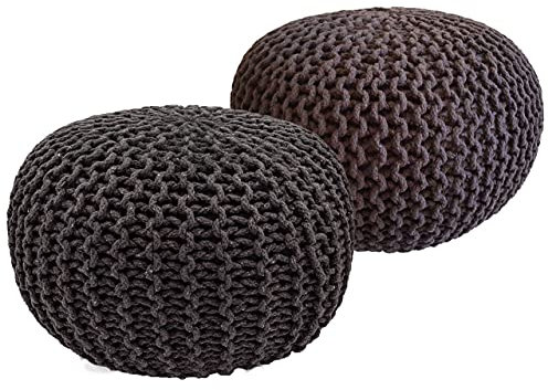 Pouf Set 2 Stück Strickhocker Bodenkissen Grobstrick-Optik Ø 55 cm H 37 cm grau & Zimt Sitzhocker