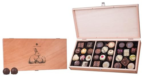CHOCOLISSIMO - Ostergeschenk - 30 Pralinen - Osterpralinen im Holzkästchen, Geschenk | Schokolade | Ostern | Osterschokolade | Osternest | Osterüberraschung, Geschenkidee Frauen, Männer, Mann, Frau